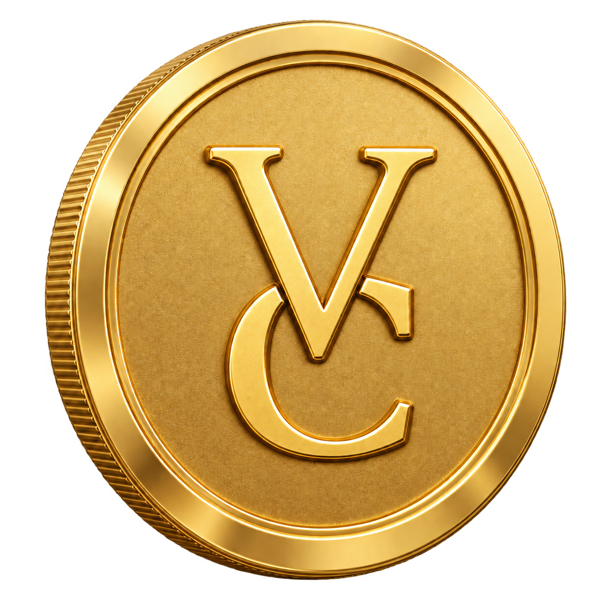 Goldene VC-Coin mit dem Vapor-Company-Monogramm